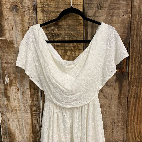 HELSA Eyelet Garden Midi Dress White Off-Shoulder ballet cotton Revolve L - Picture 8 of 11